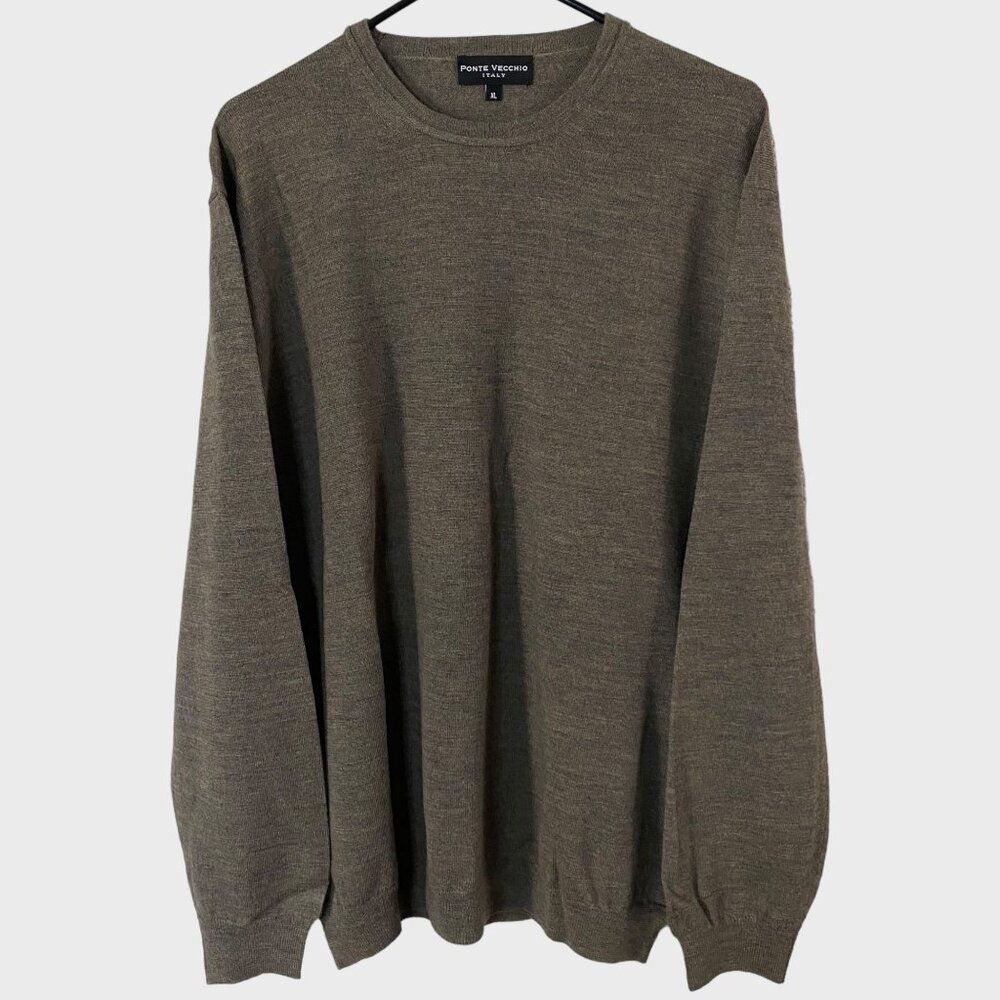 Ponte Vecchio Crewneck Sweater Brown Men's XL Merino Wool Long-Sleeve Pullover